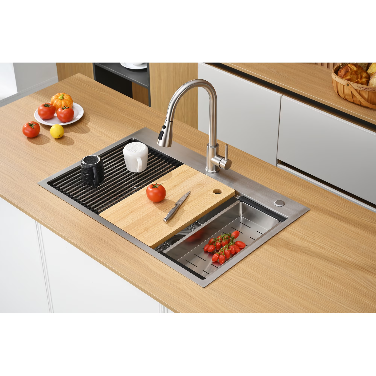 33 Inch Drop In & Undermount Kitchen Sink, Single Bowl Stainless Steel Kitchen Sink, Deep Basin Rust Resistant Farmhouse Sink with Noise Canceling Technology Brushed Silver - 图片 6
