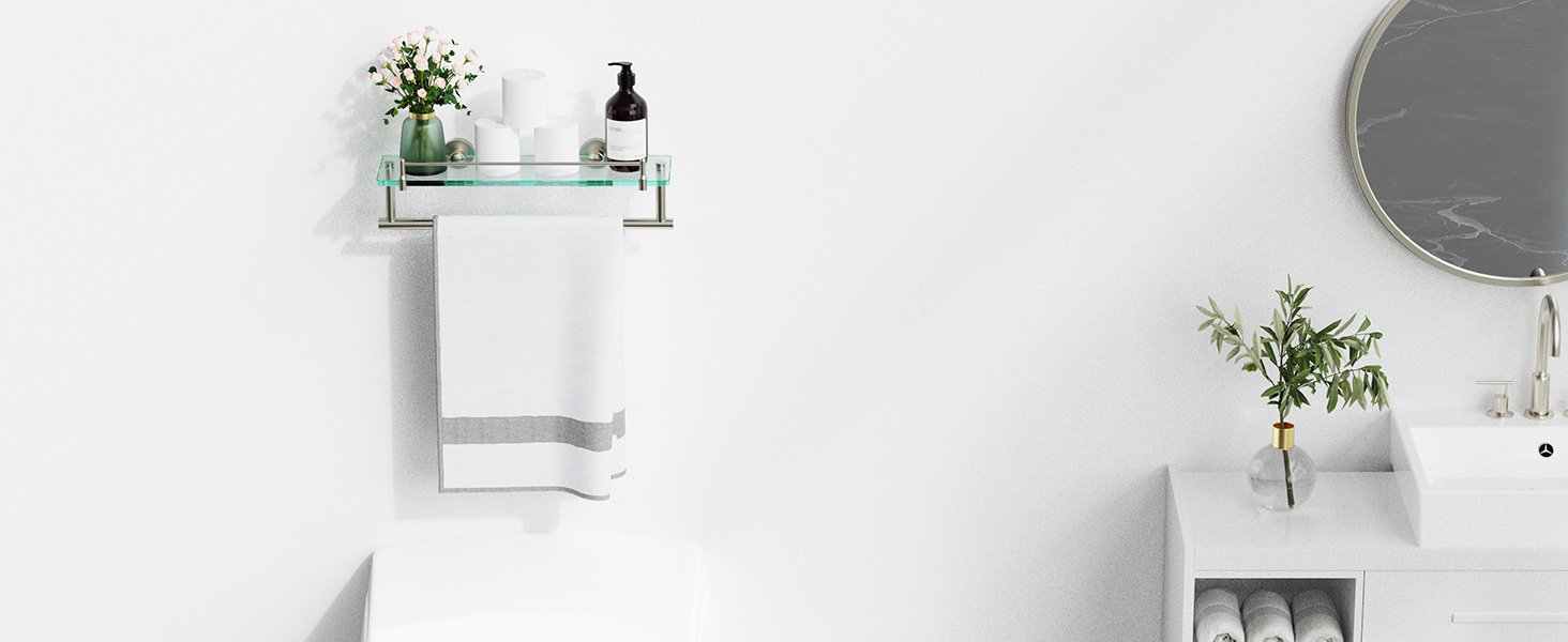 Woindo Bathroom Glass Shelf with Railing, Floating Tempered Glass Bathroom Wall Shelf Rectangle 16 Inch Over The Toilet Storage Cabinet, Gaming Floating Shelves, Bathroom Accessories and Home Decor - 图片 5