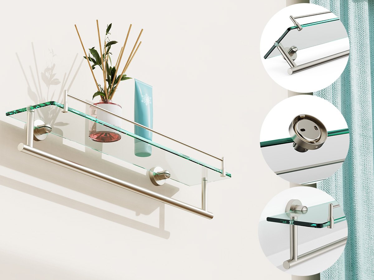 Woindo Bathroom Glass Shelf with Railing, Floating Tempered Glass Bathroom Wall Shelf Rectangle 20 Inch Over The Toilet Storage Cabinet, Gaming Floating Shelves, Bathroom Accessories and Home Decor - 图片 5
