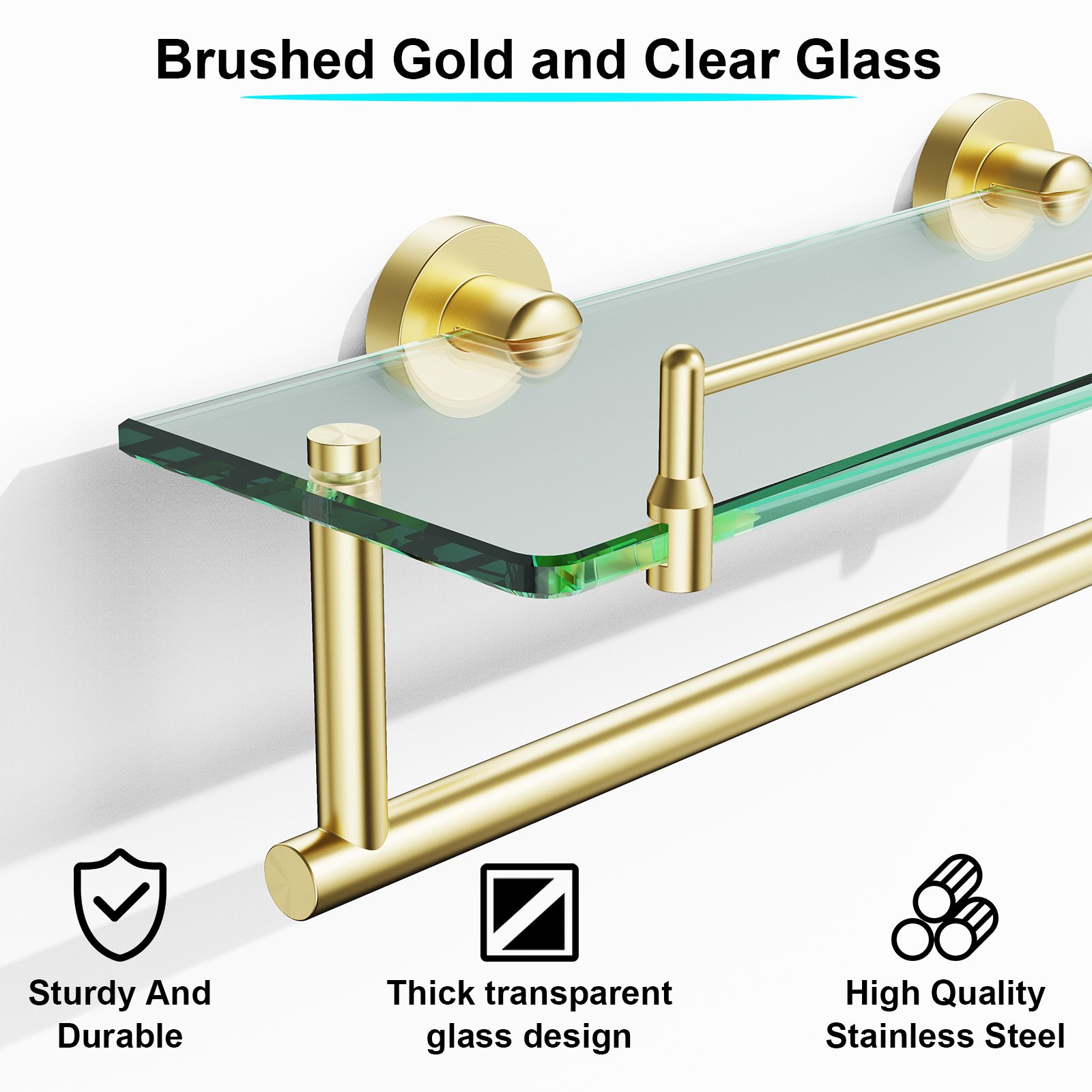 Woindo Bathroom Glass Shelf with Railing, Floating Tempered Glass Bathroom Wall Shelf Rectangle 16 Inch Over The Toilet Storage Cabinet, Gaming Floating Shelves, Bathroom Accessories and Home Decor - 图片 13