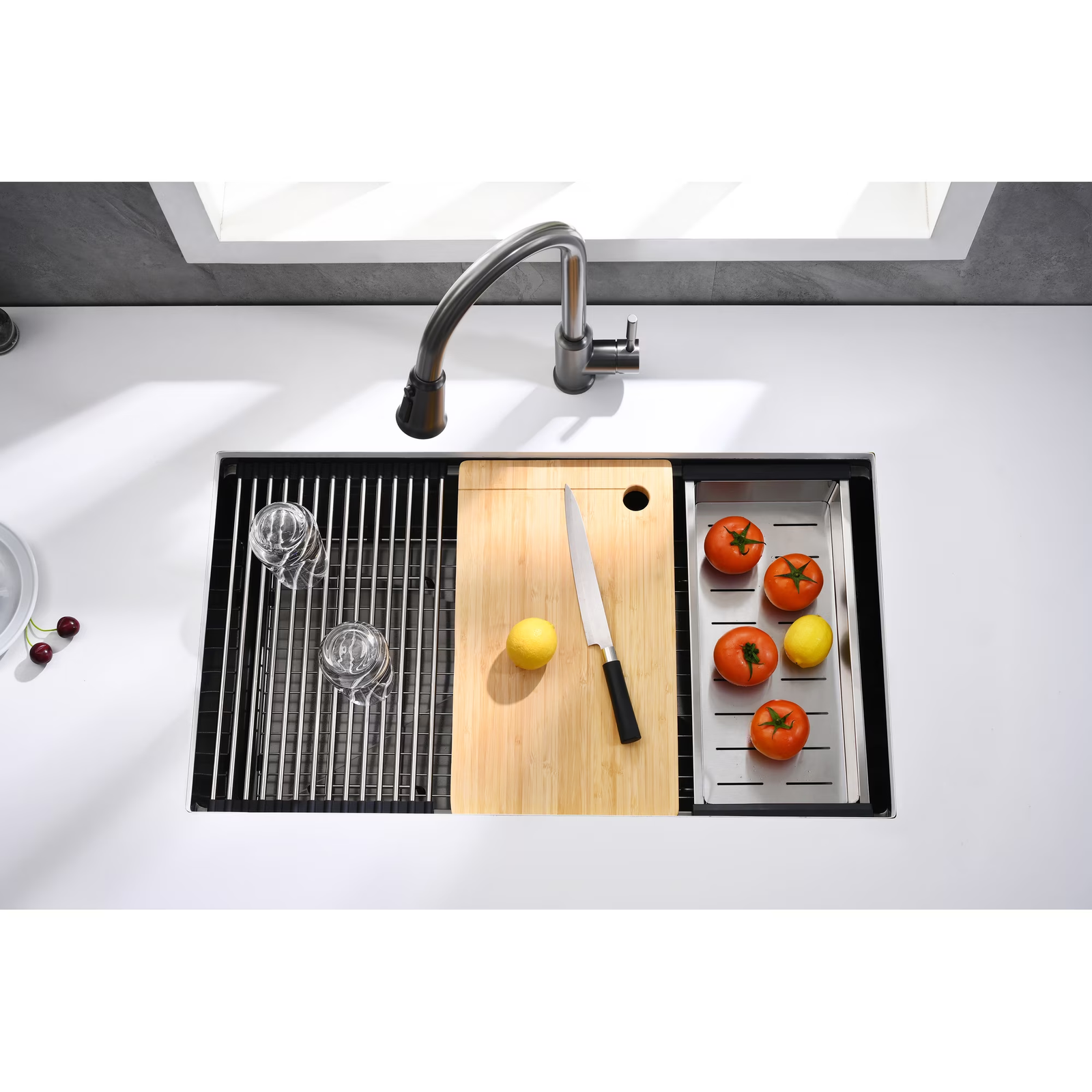 36 Inch Drop In & Undermount Kitchen Sink, Single Bowl Stainless Steel Kitchen Sink, Deep Basin Rust Resistant Farmhouse Sink with Noise Canceling Technology Black - 图片 6