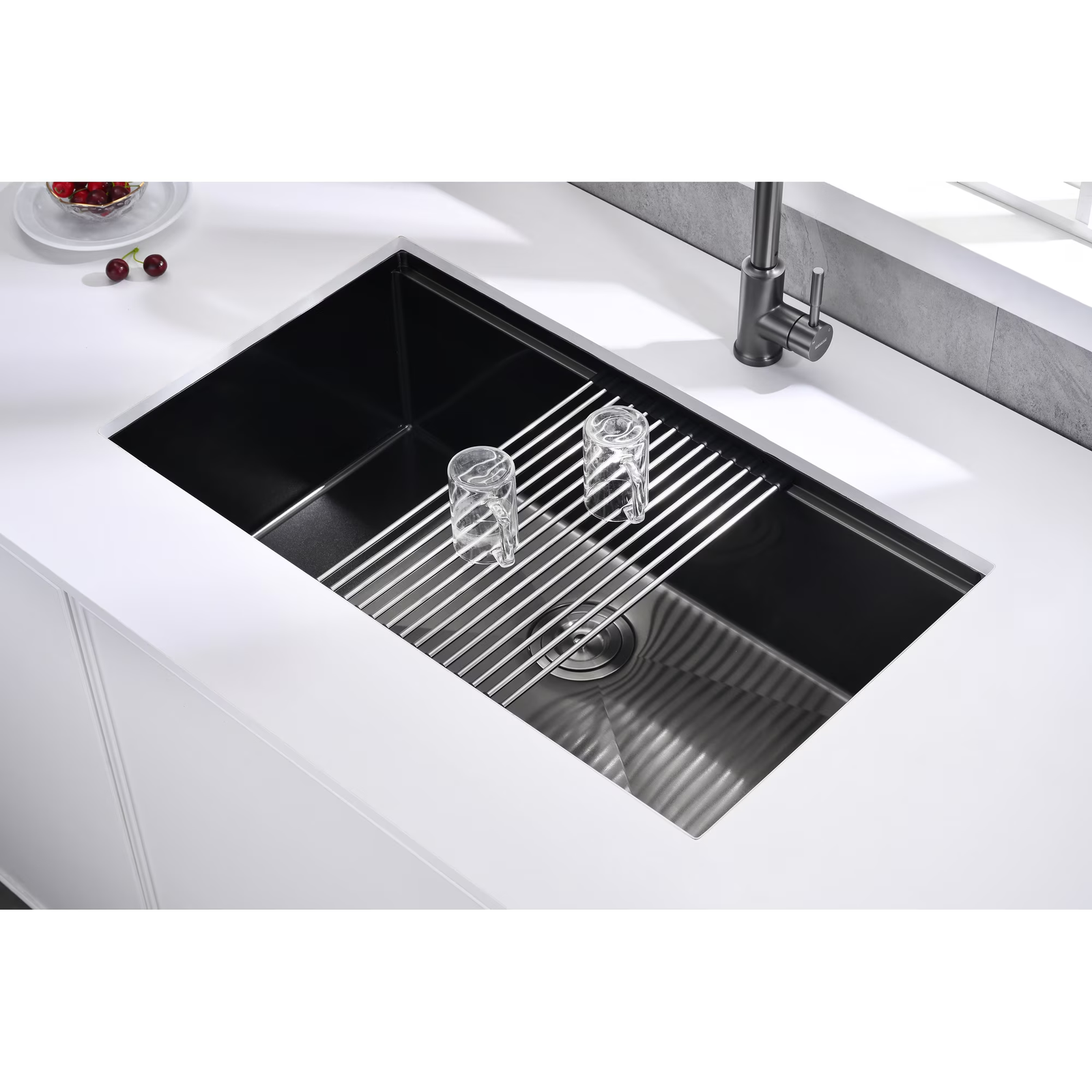 36 Inch Drop In & Undermount Kitchen Sink, Single Bowl Stainless Steel Kitchen Sink, Deep Basin Rust Resistant Farmhouse Sink with Noise Canceling Technology Black - 图片 5