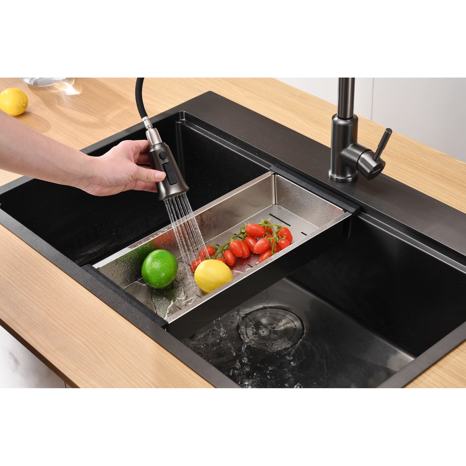 33 Inch Drop In & Undermount Kitchen Sink, Single Bowl Stainless Steel Kitchen Sink, Deep Basin Rust Resistant Farmhouse Sink with Noise Canceling Technology Black - 图片 3