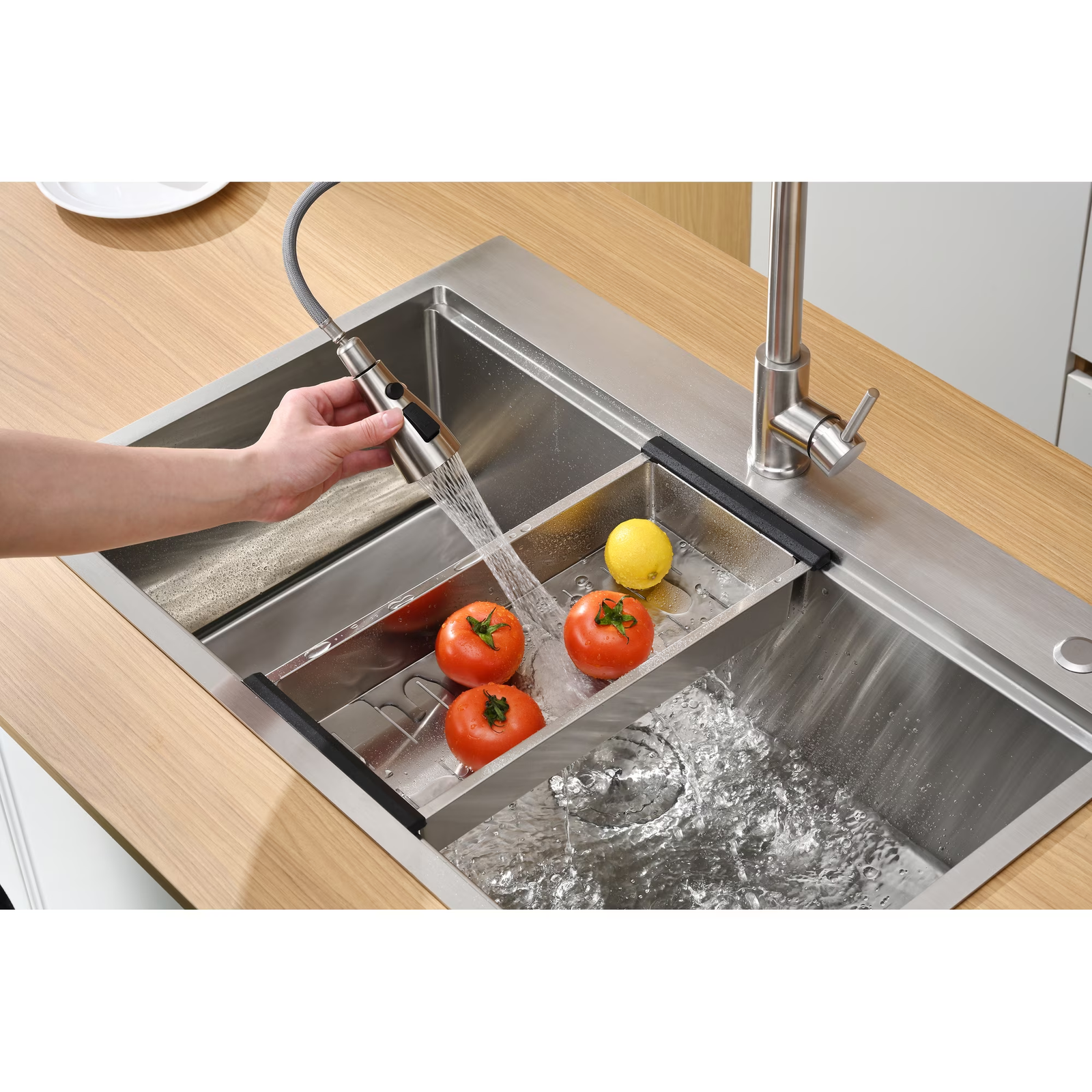 33 Inch Drop In & Undermount Kitchen Sink, Single Bowl Stainless Steel Kitchen Sink, Deep Basin Rust Resistant Farmhouse Sink with Noise Canceling Technology Brushed Silver - 图片 3