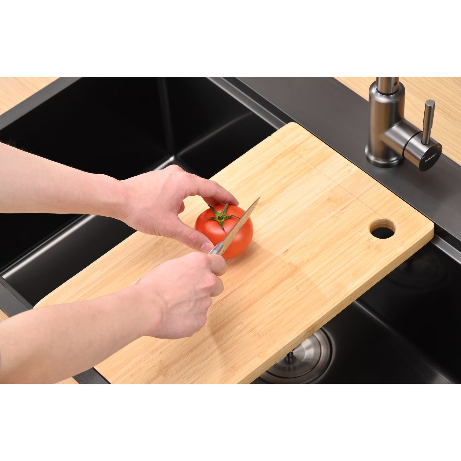 33 Inch Drop In & Undermount Kitchen Sink, Single Bowl Stainless Steel Kitchen Sink, Deep Basin Rust Resistant Farmhouse Sink with Noise Canceling Technology Black - 图片 2
