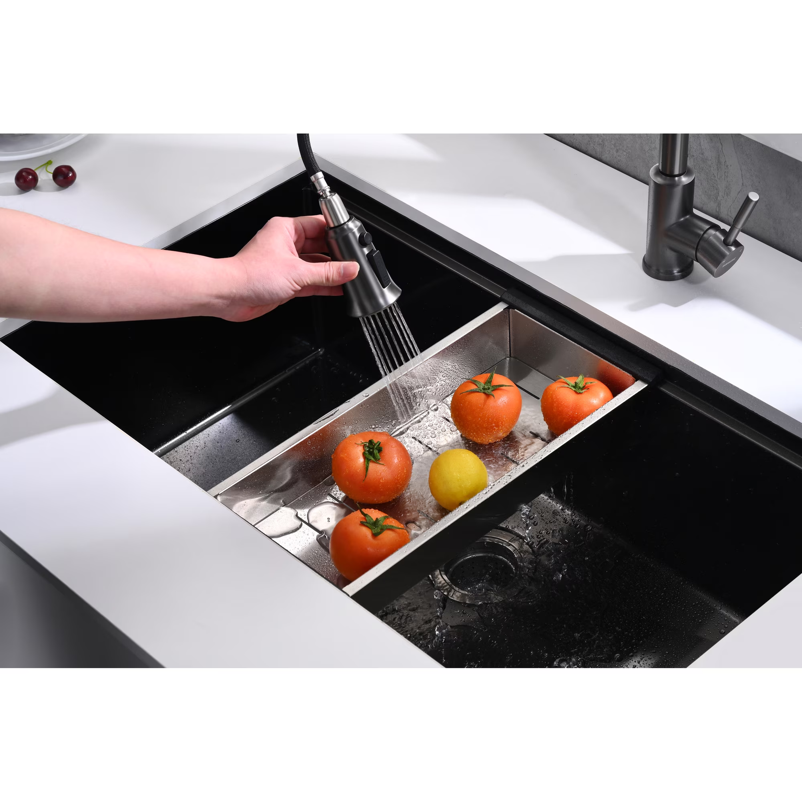 36 Inch Drop In & Undermount Kitchen Sink, Single Bowl Stainless Steel Kitchen Sink, Deep Basin Rust Resistant Farmhouse Sink with Noise Canceling Technology Black - 图片 3