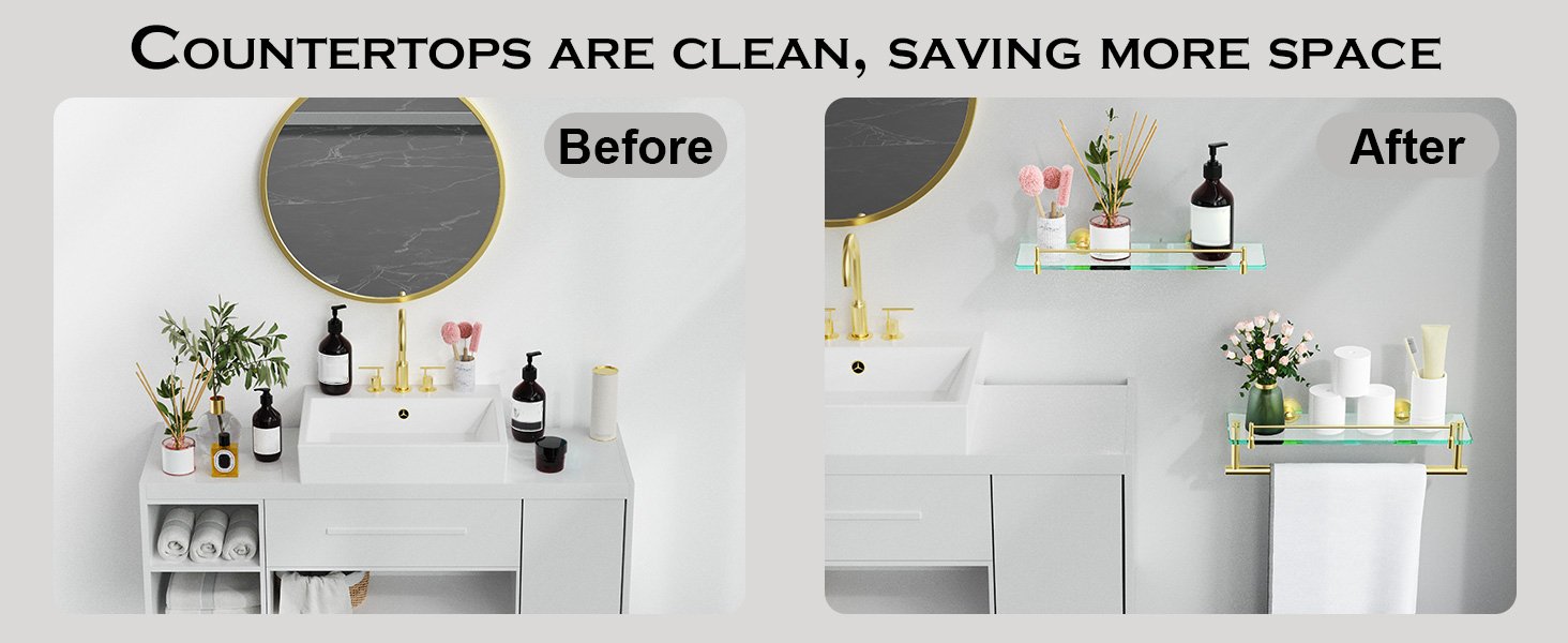Woindo Bathroom Glass Shelf with Railing, Floating Tempered Glass Bathroom Wall Shelf Rectangle 16 Inch Over The Toilet Storage Cabinet, Gaming Floating Shelves, Bathroom Accessories and Home Decor - 图片 4