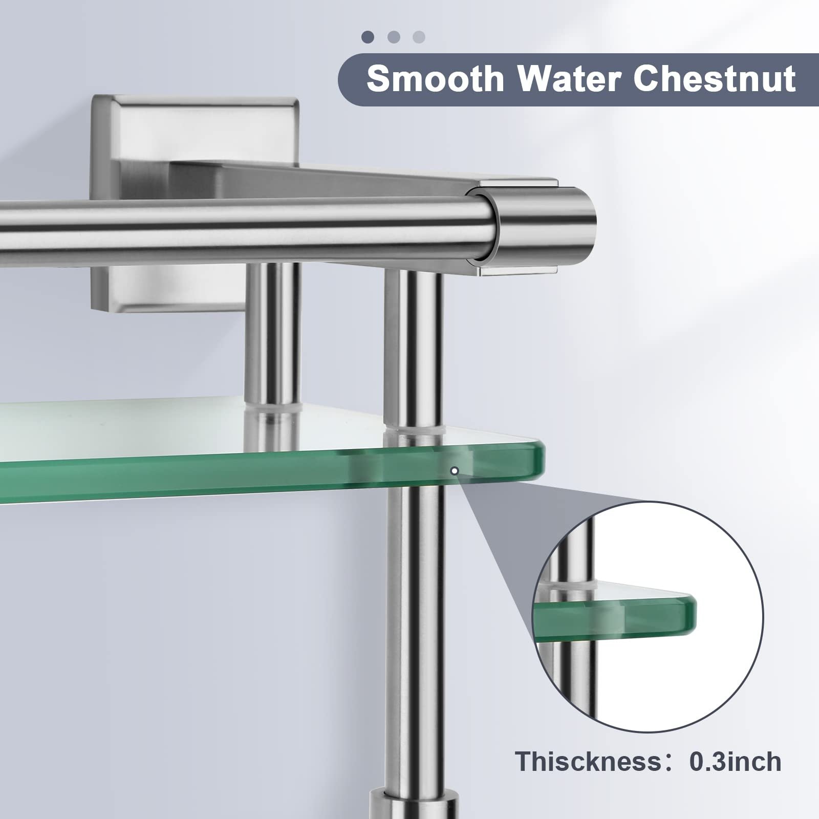 Woindo Bathroom Glass Shelf with Full-coverage Railing, Floating Tempered Glass Bathroom Wall Shelf Rectangle 20 Inch Over The Toilet Storage Cabinet, Towels, Gaming Floating Shelves - 图片 2