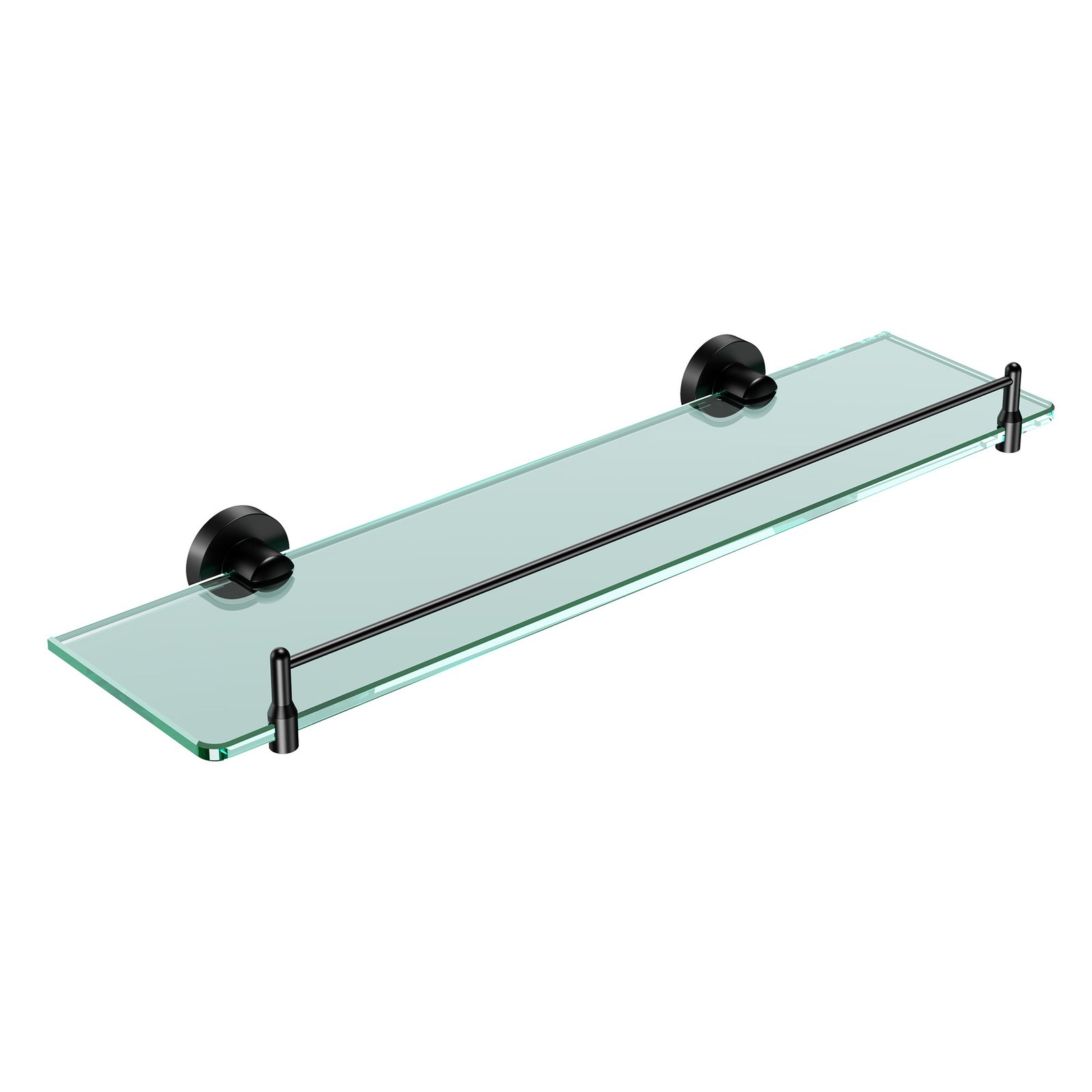 Woindo Bathroom Glass Shelf with Railing, Floating Tempered Glass Bathroom Wall Shelf Rectangle 20 Inch Shelves Black Bracket Mount Modern - 图片 2