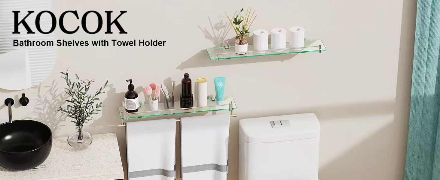Woindo Bathroom Glass Shelf with Railing, Floating Tempered Glass Bathroom Wall Shelf Rectangle 20 Inch Over The Toilet Storage Cabinet, Gaming Floating Shelves, Bathroom Accessories and Home Decor - 图片 4
