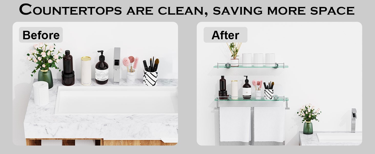 Woindo Bathroom Glass Shelf with Railing, Floating Tempered Glass Bathroom Wall Shelf Rectangle 20 Inch Over The Toilet Storage Cabinet, Gaming Floating Shelves, Bathroom Accessories and Home Decor - 图片 5