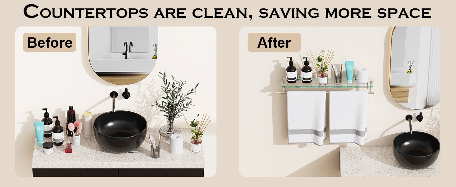 Woindo Bathroom Glass Shelf with Railing, Floating Tempered Glass Bathroom Wall Shelf Rectangle 20 Inch Over The Toilet Storage Cabinet, Gaming Floating Shelves, Bathroom Accessories and Home Decor - 图片 3