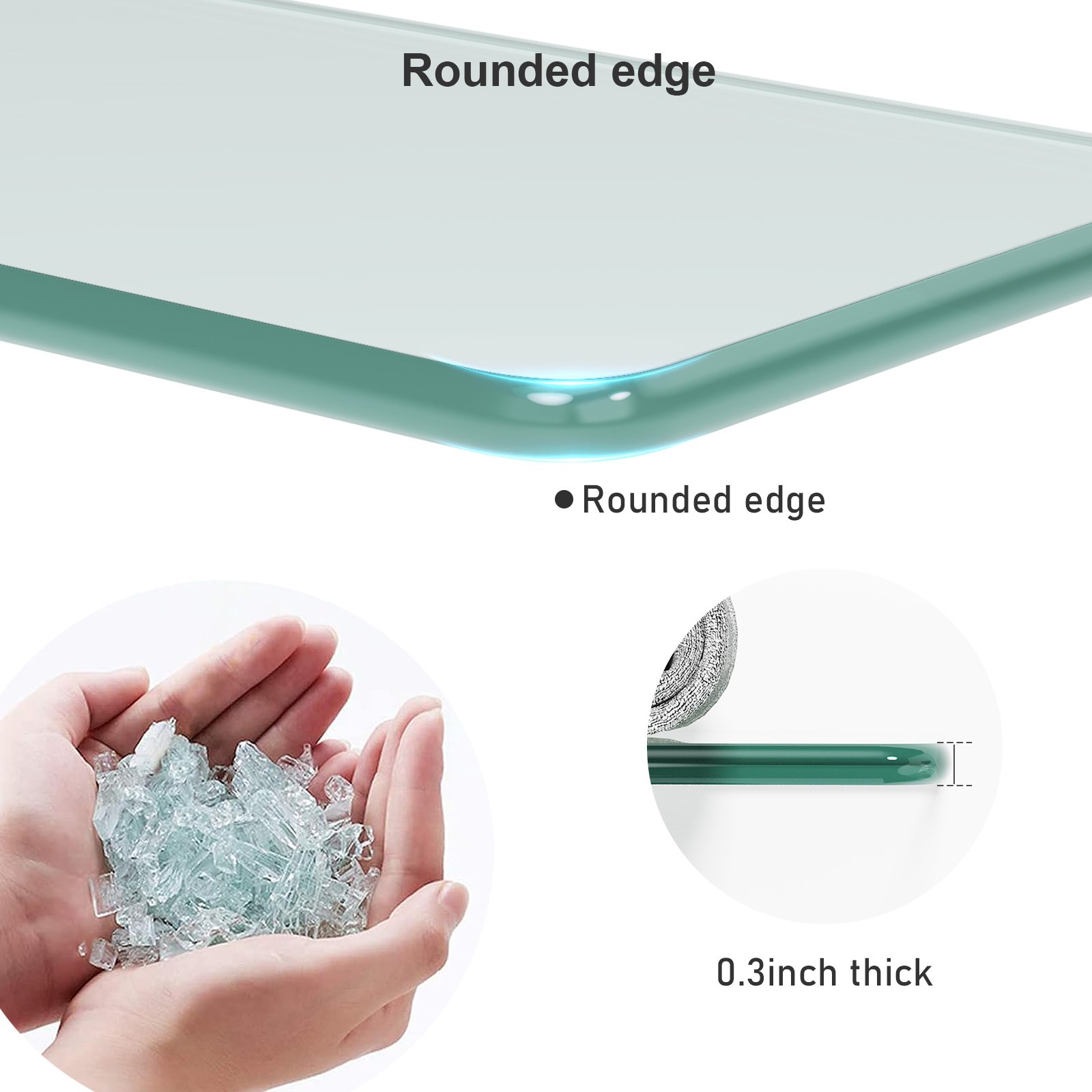 Bathroom Glass Shelf, Floating Tempered Glass Wall Shelf, Rectangle, 20‑inch with Railing, Modern, Wall Mounted, 2 Pack - 图片 7