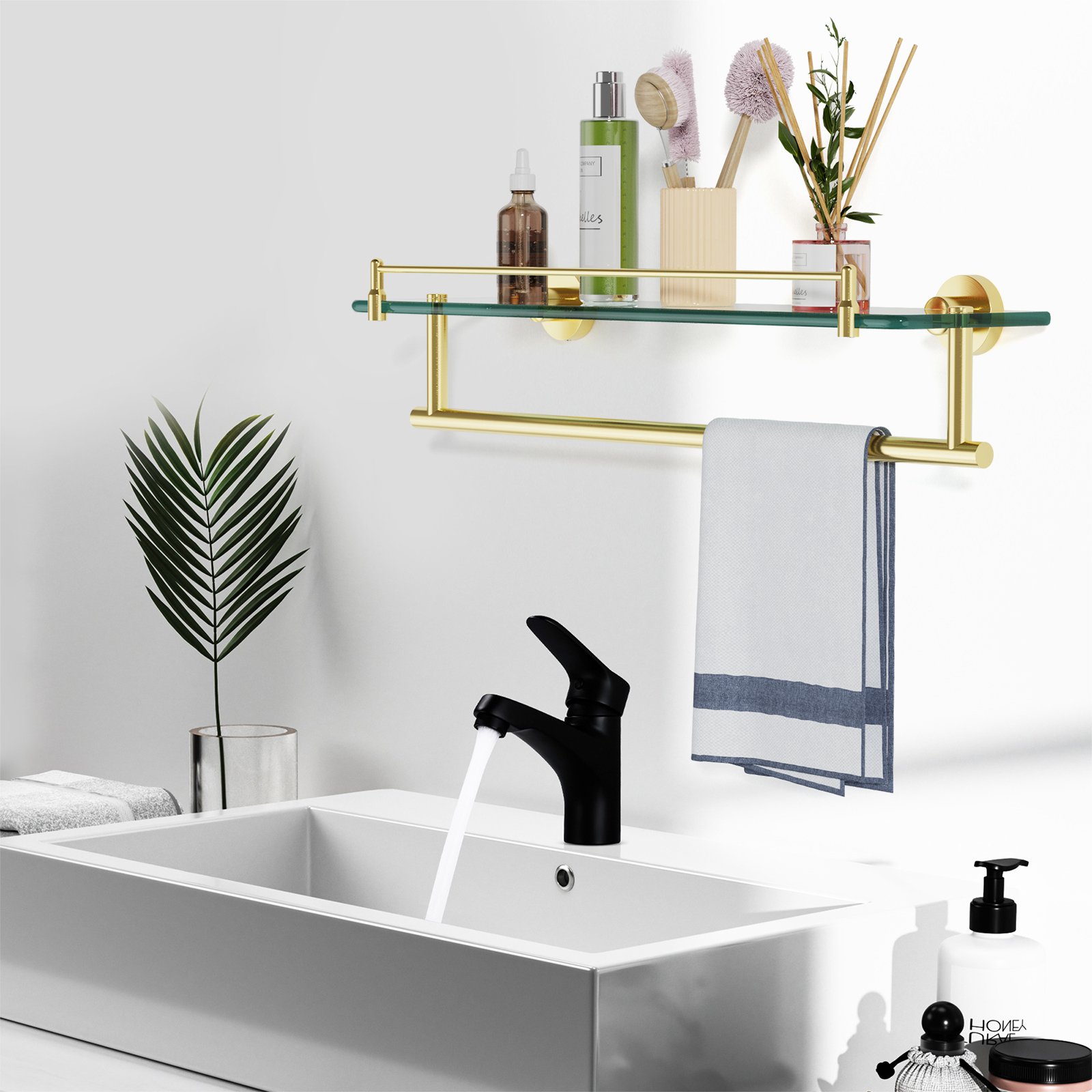 Bathroom Glass Shelf, Floating Tempered Glass Wall Shelf, Rectangle, 20‑inch with Railing, Modern, Wall Mounted, 2 Pack - 图片 7