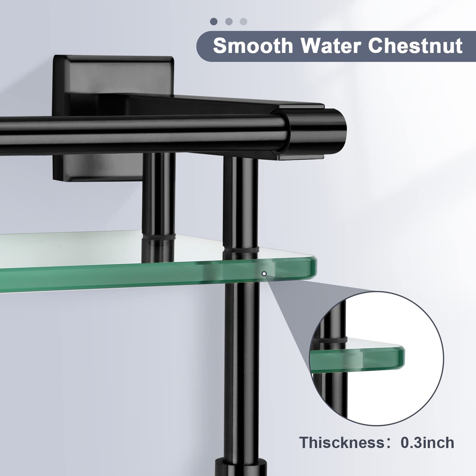 Bathroom Glass Shelf, Floating Tempered Glass Wall Shelf, Rectangle, 20‑inch with Full‑coverage Railing, Modern, Wall Mounted, 2 Pack - 图片 4