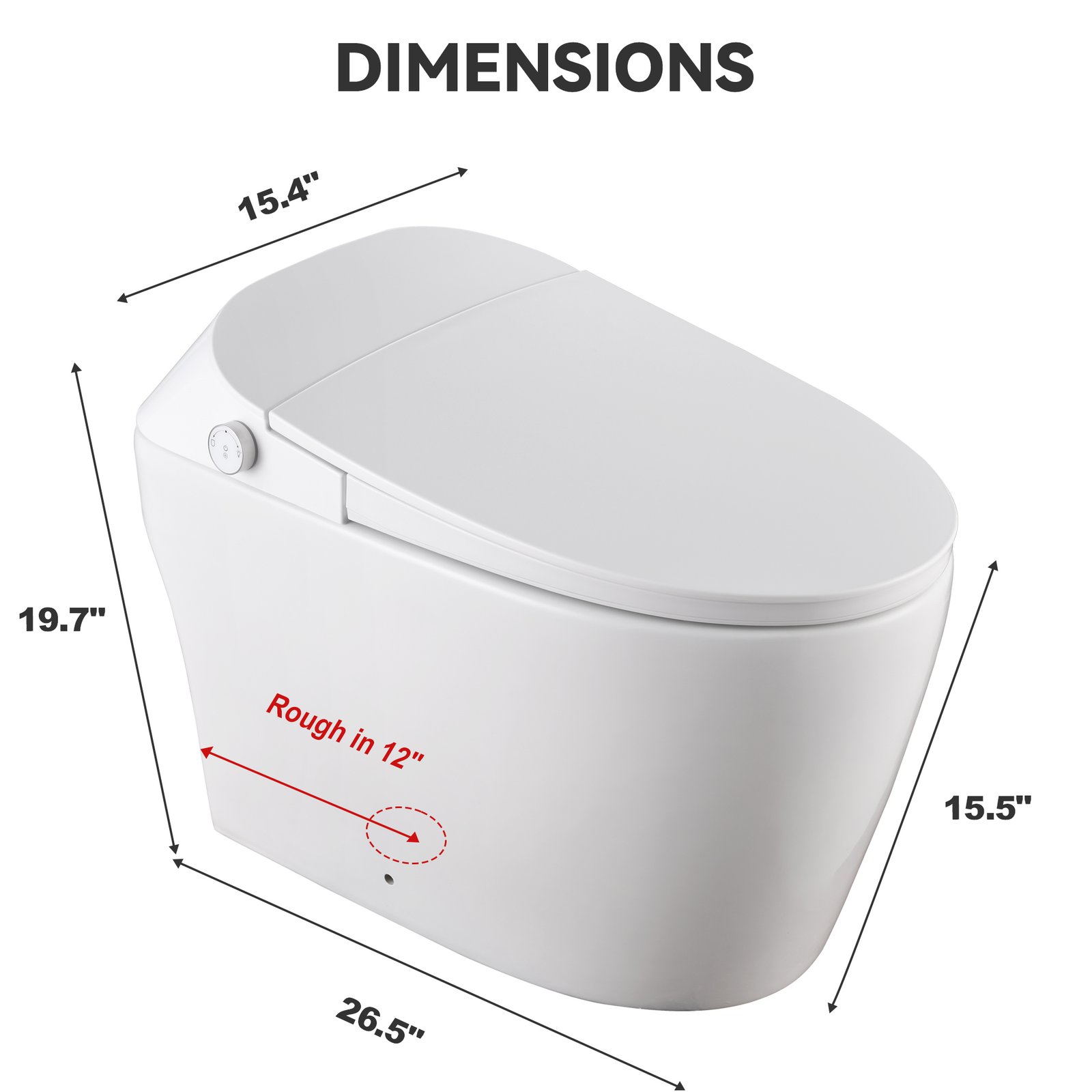 Elongated Smart Toilet, 1.1/1.6 GPF Dual Flush, Heated Seat, Foot Kick/Off-seat/Blackout Flush, Night Light, Soft Closing - 图片 2